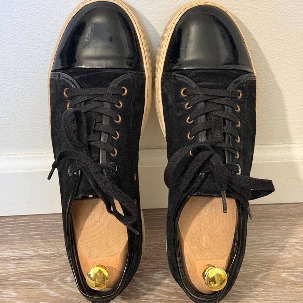 Lanvin black suede patent leather